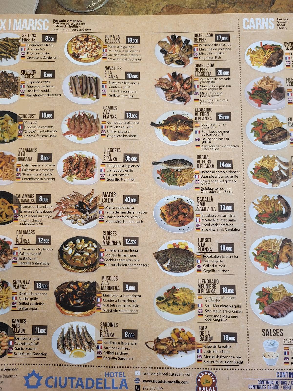 Restaurant Bajamar Buffet libre меню