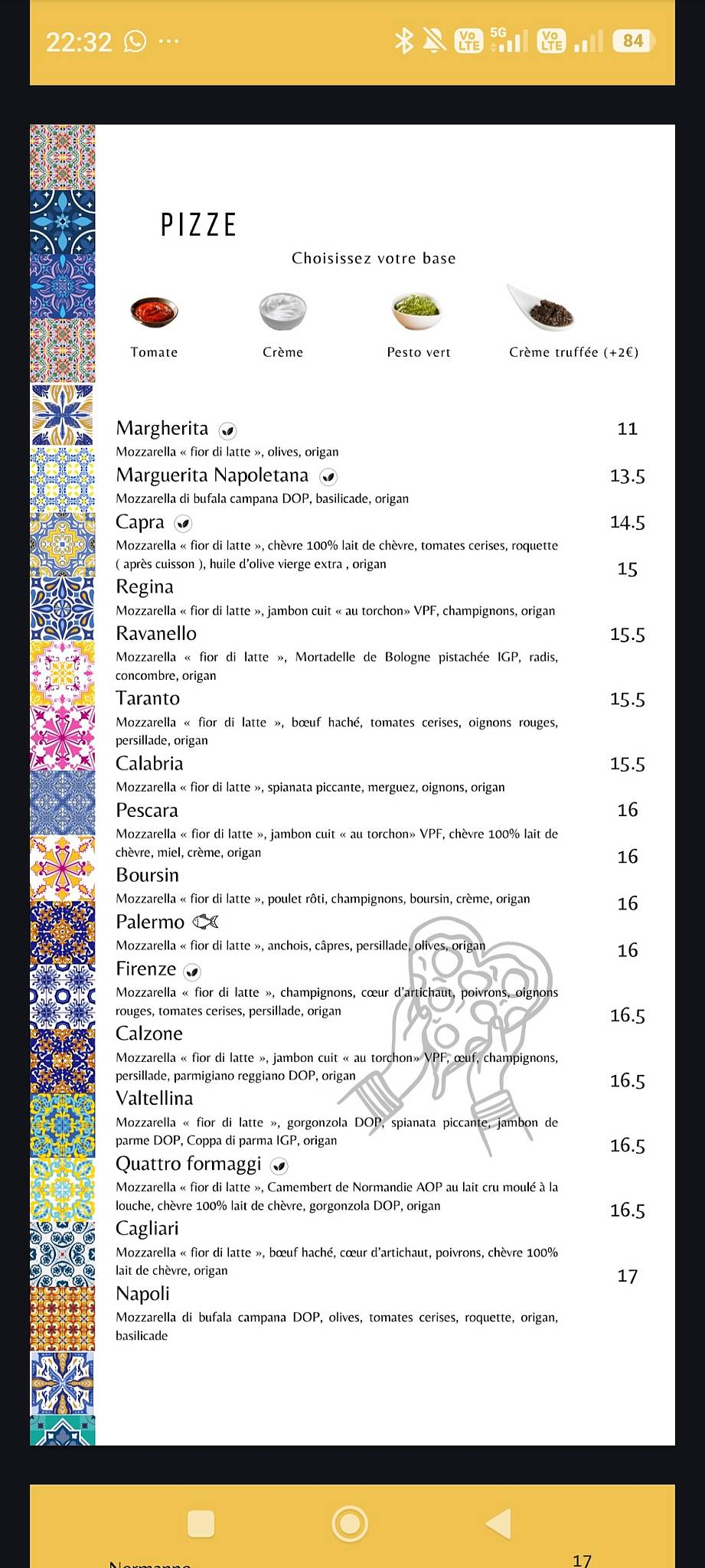 Bellamìa меню
