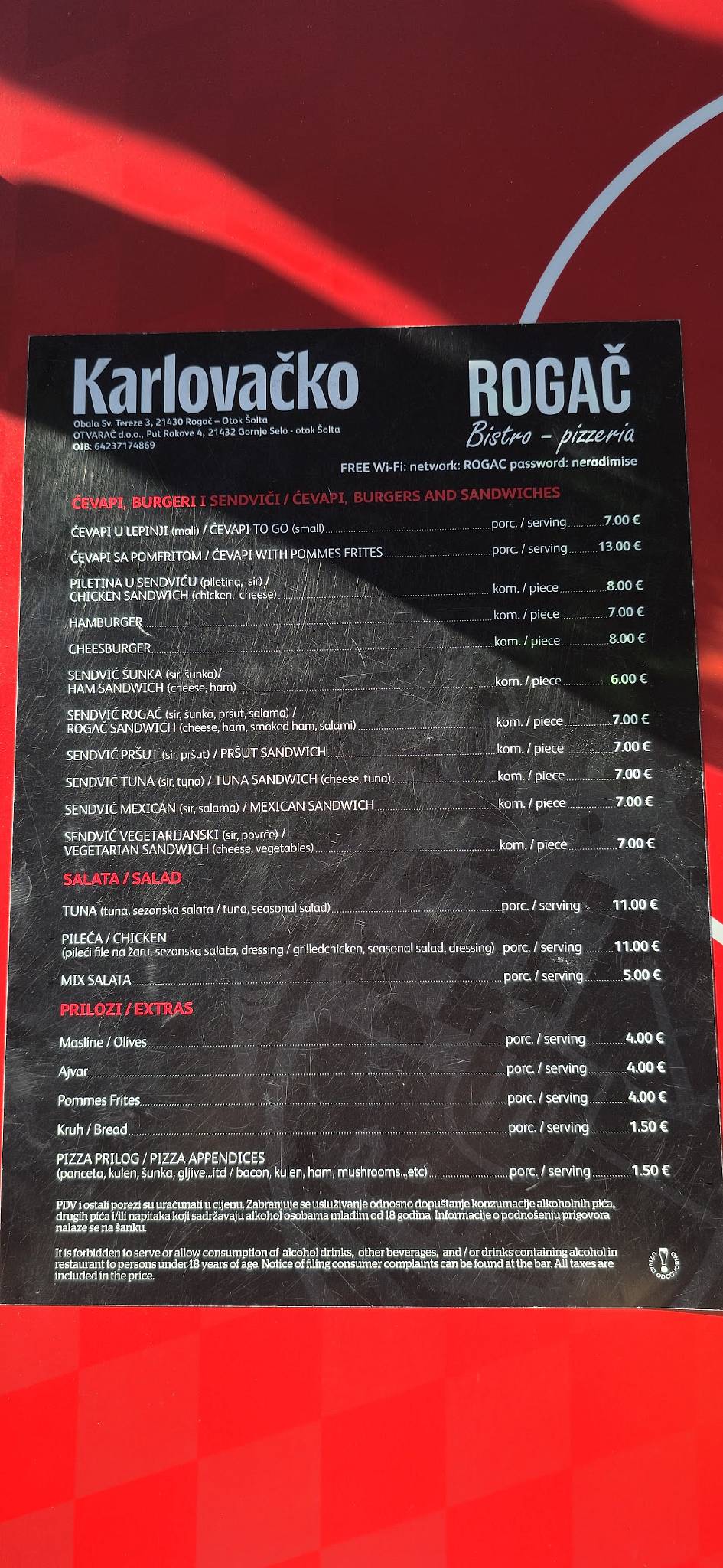 Bistro-Pizzeria ROGAC меню