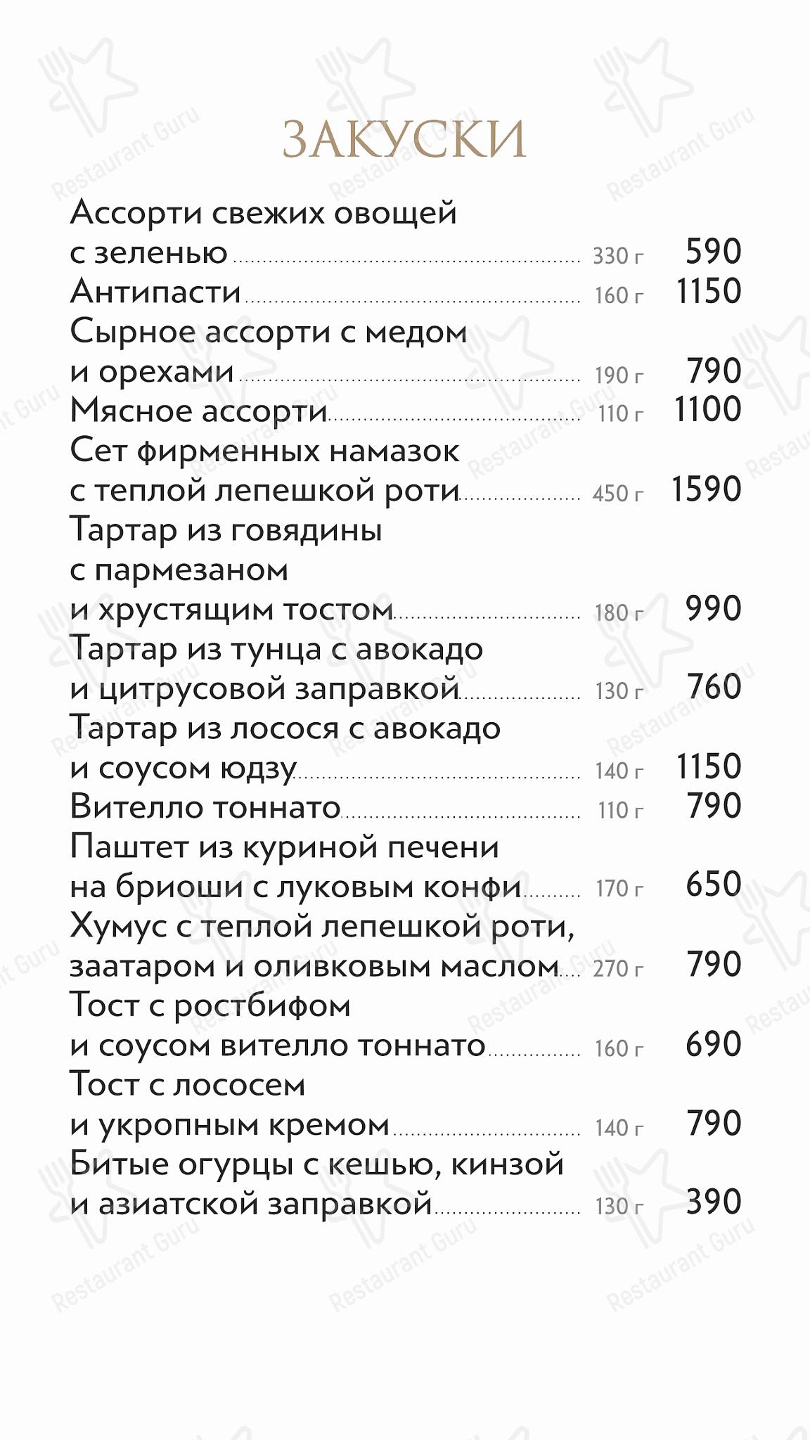 Меню для посетителей ресторана Большая кухня
