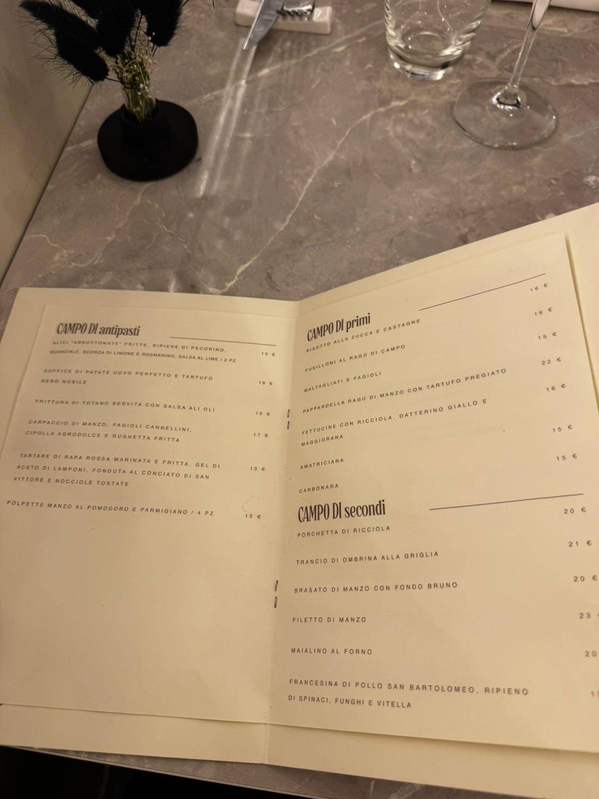 Campo Osteria меню