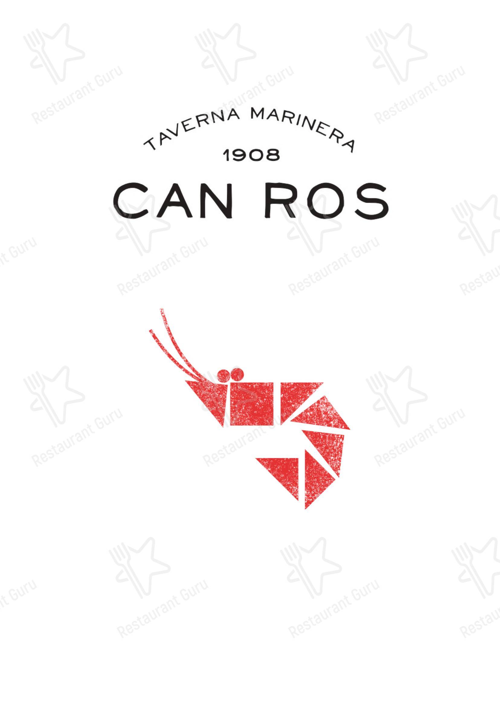 Меню напитков ресторана Restaurant Can Ros