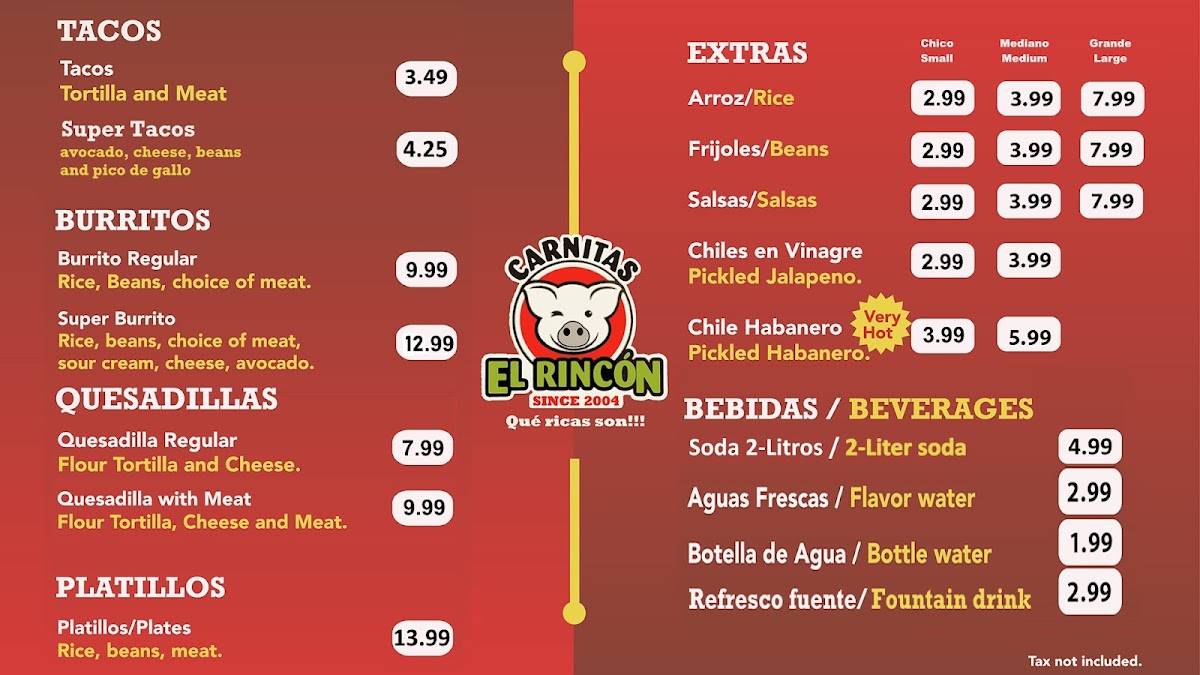 Carnitas el Rincon Modesto меню