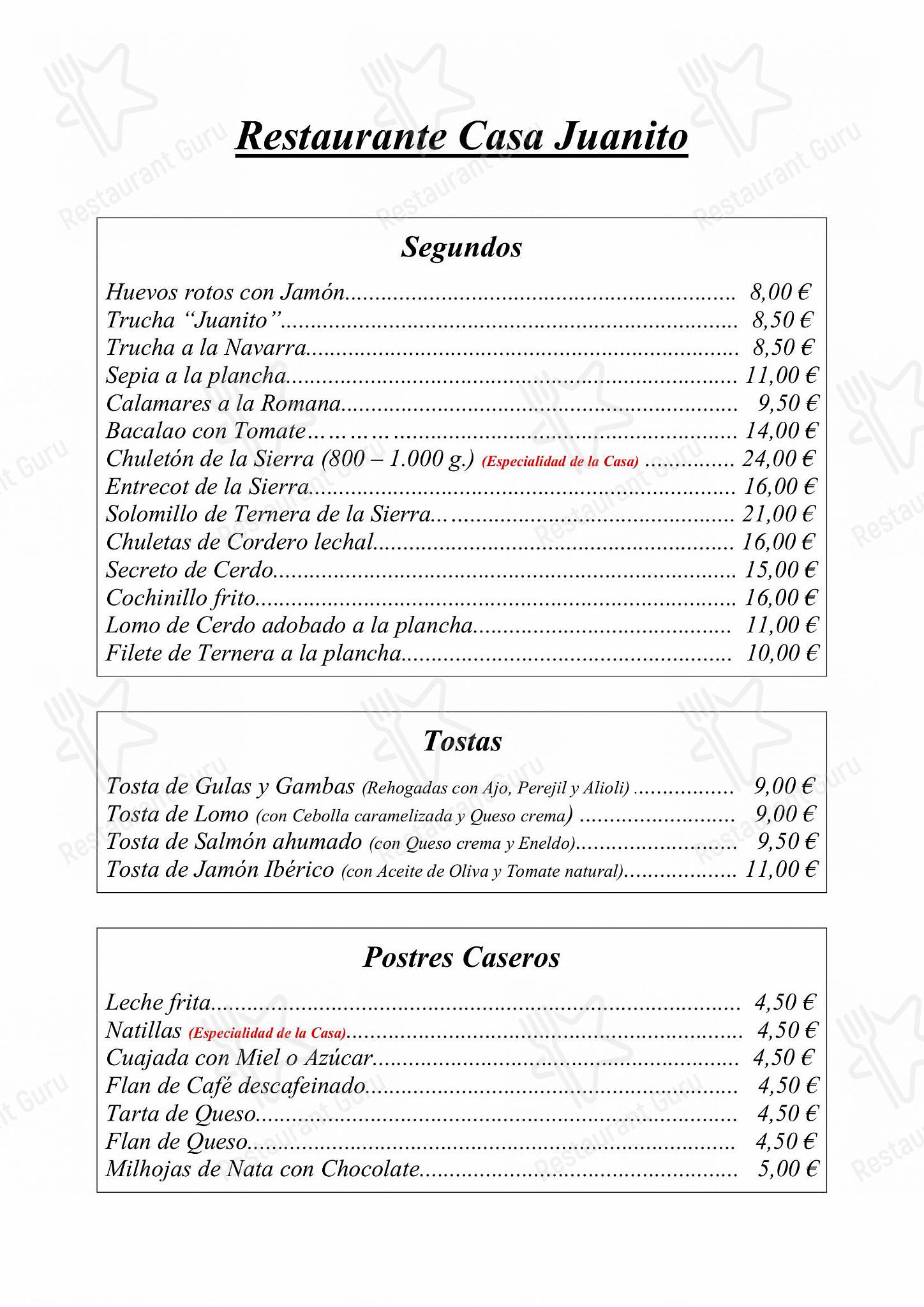 Меню напитков ресторана Restaurante Casa Juanito в Раскафрии
