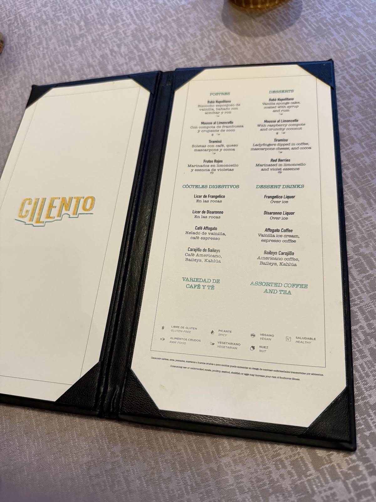 Cilento меню