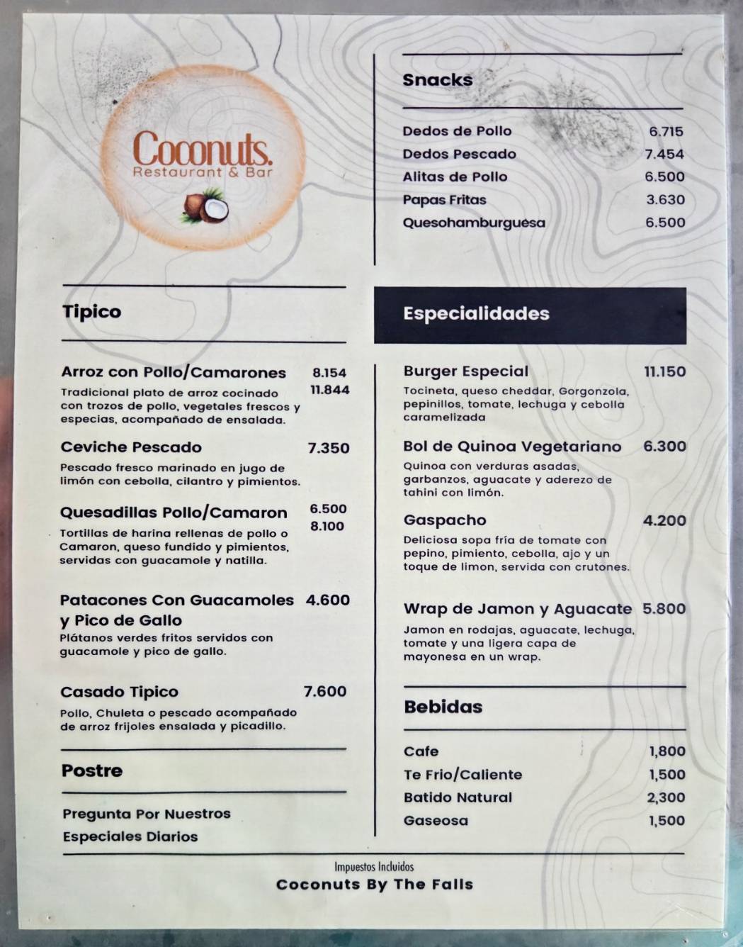 Coconuts Restaurant меню