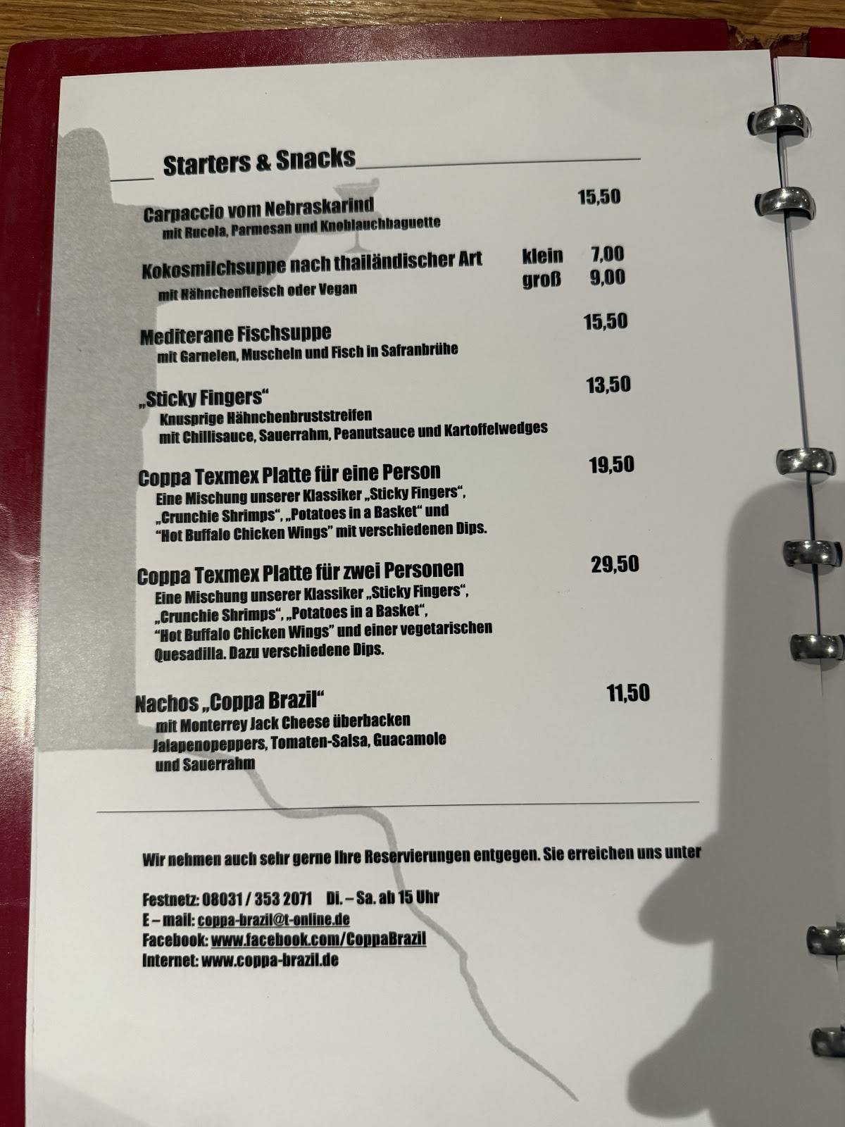 Restaurant Coppa Brazil меню