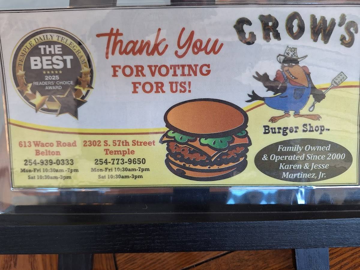 Crow's Burgers меню