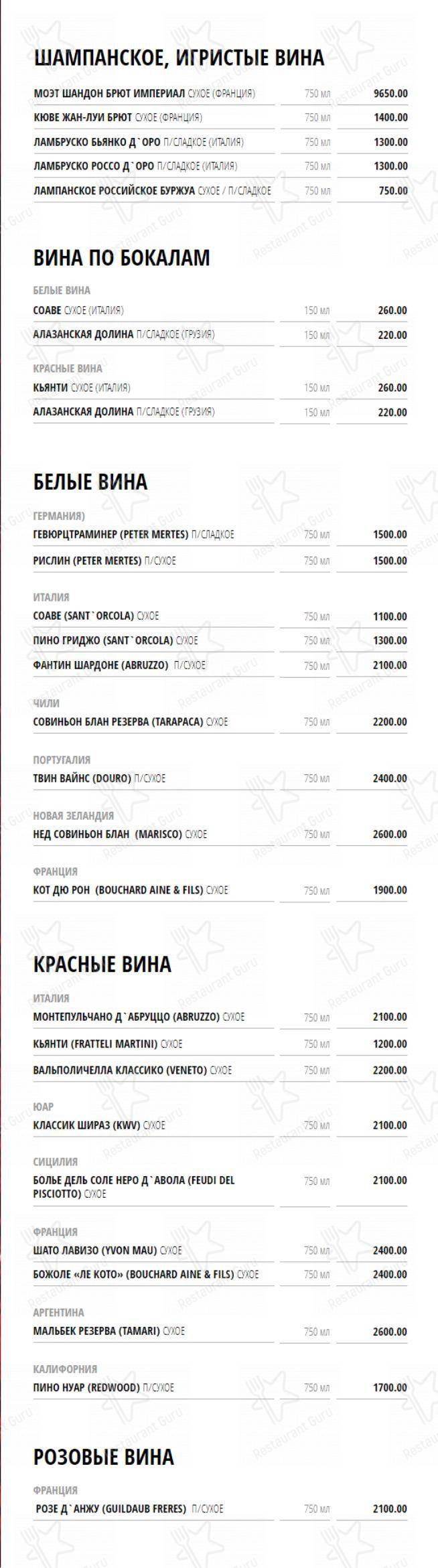 Меню для посетителей ресторана Ресторан-караоке Европа