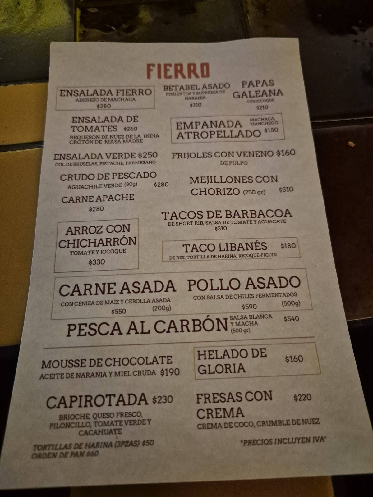 FIERRO меню