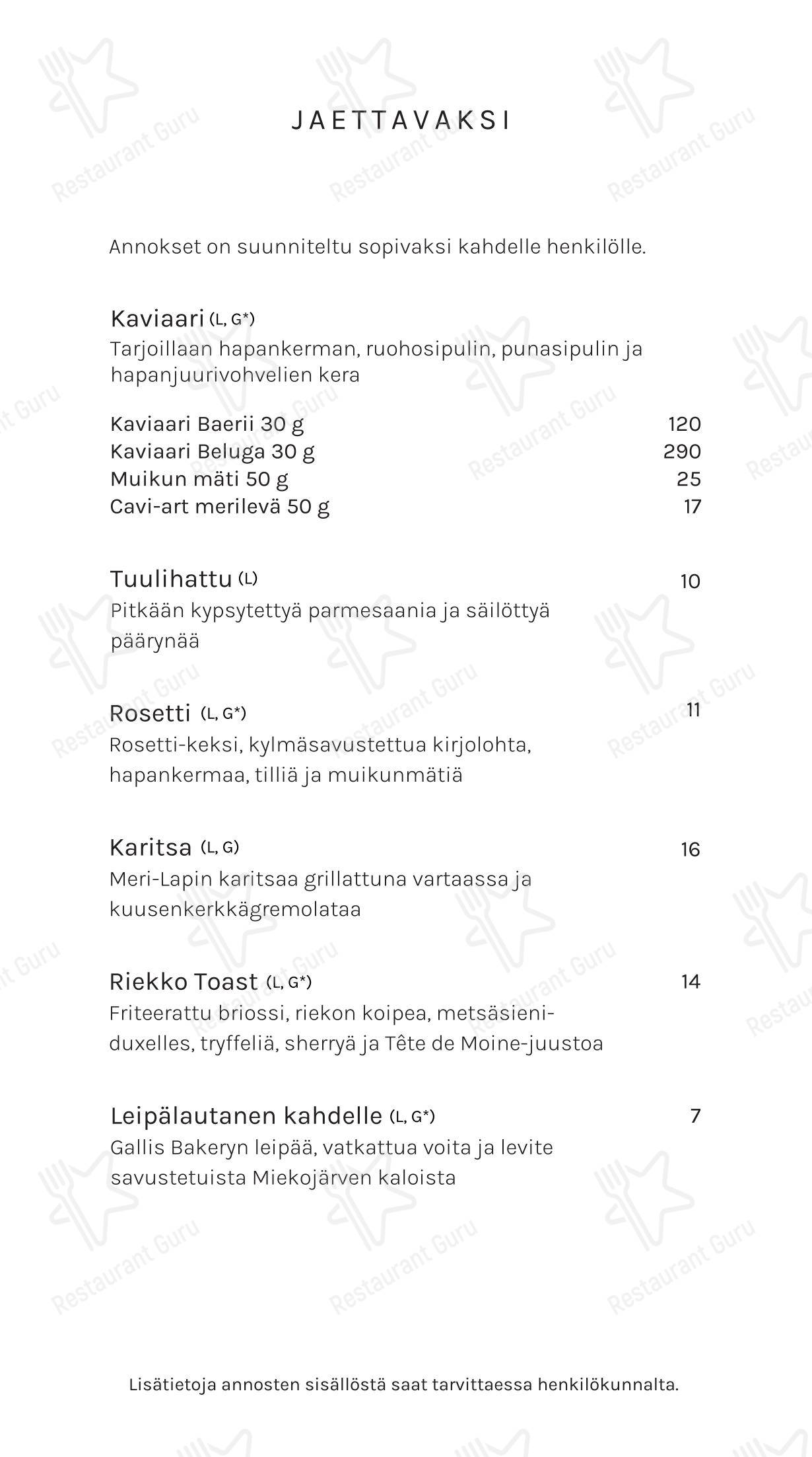 Меню ресторана Restaurant Gallis - Основное меню