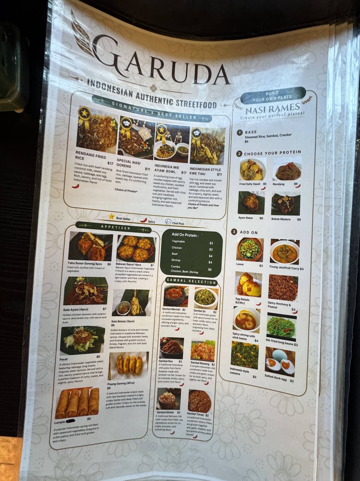 Garuda меню