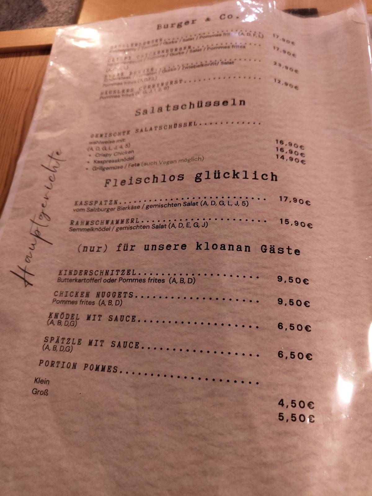 Gaststätte Beim Häusler меню