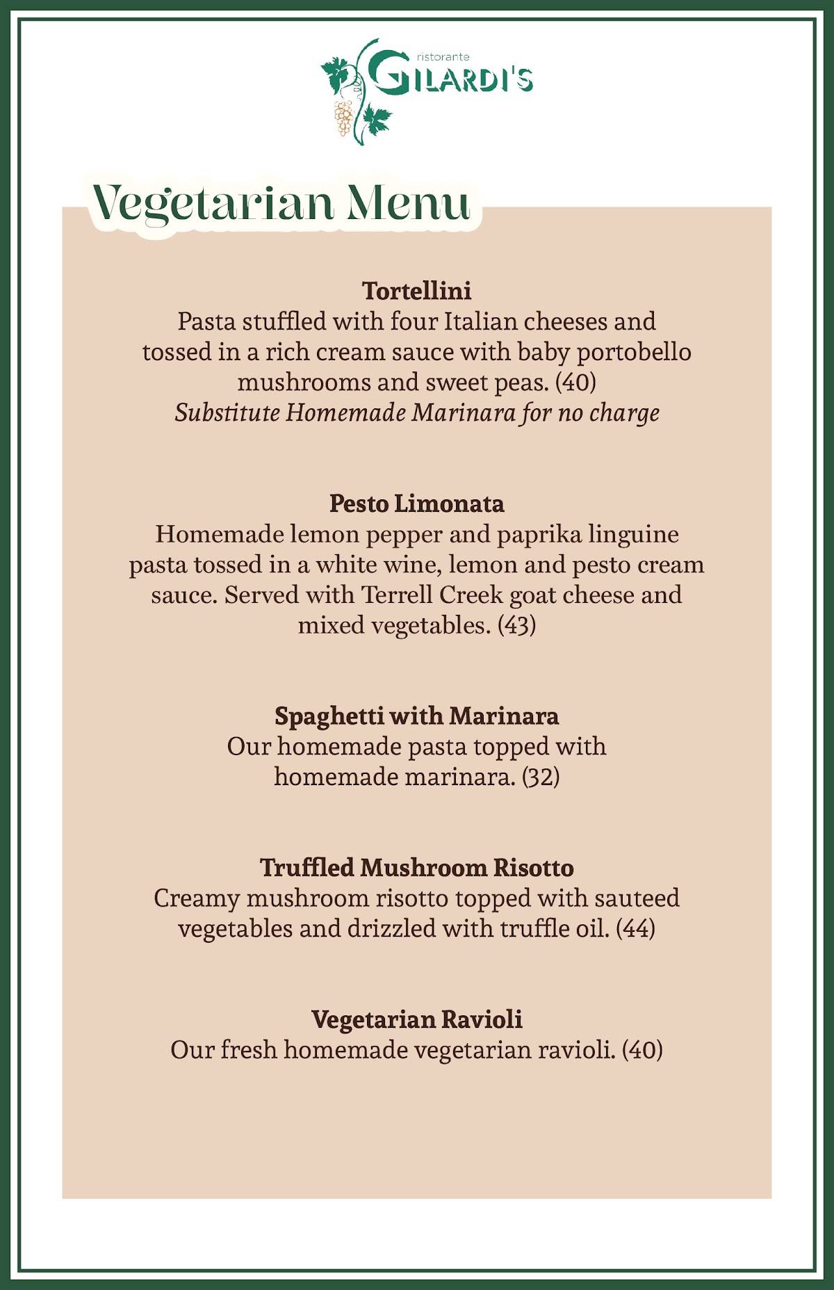 Gilardi's Ristorante меню