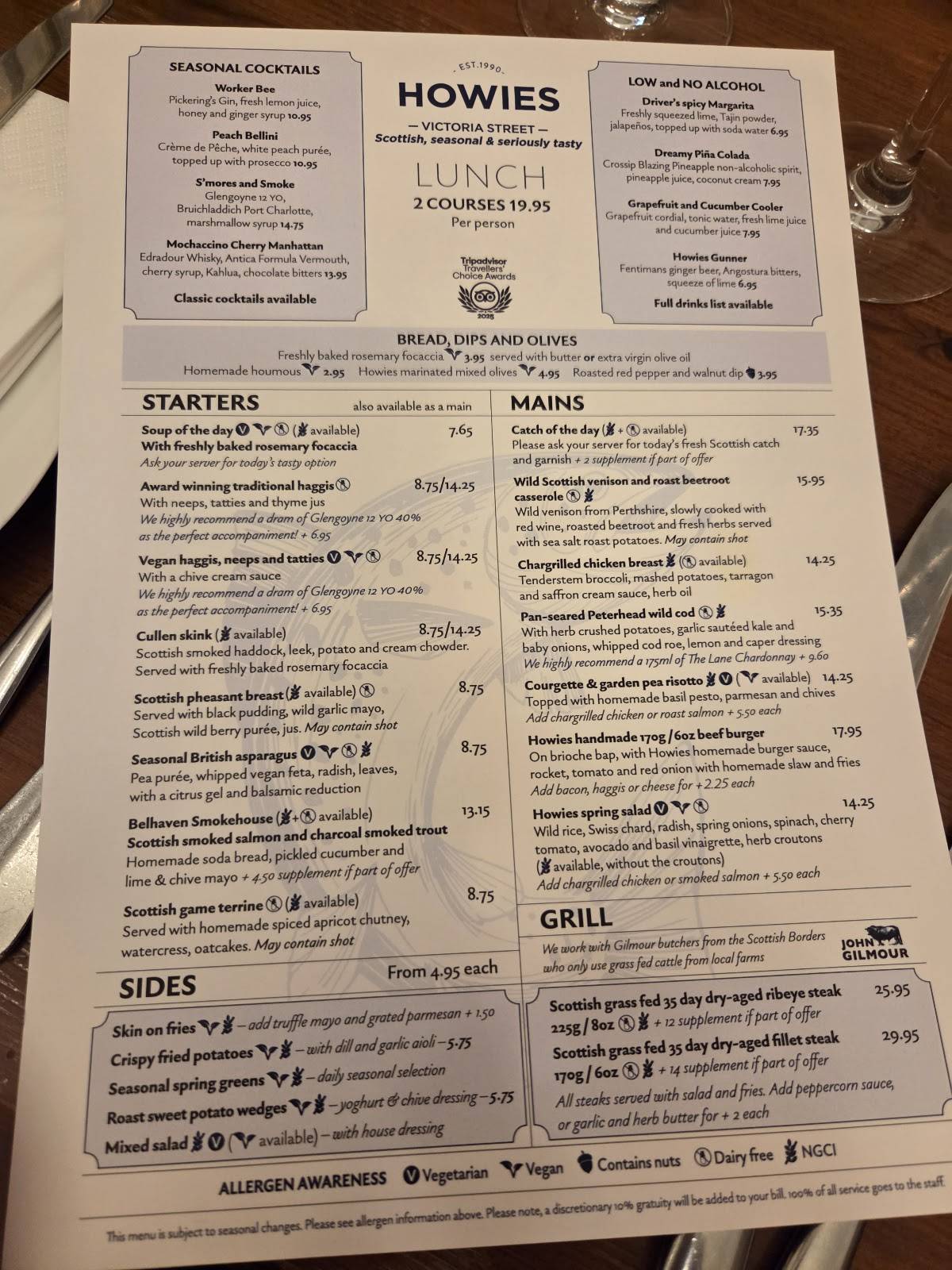 Howies Victoria Street меню