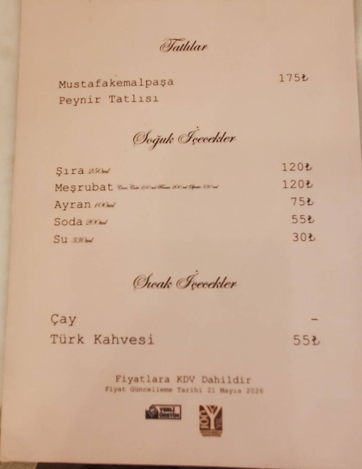 İSKENDER Kuruluş 1867 меню