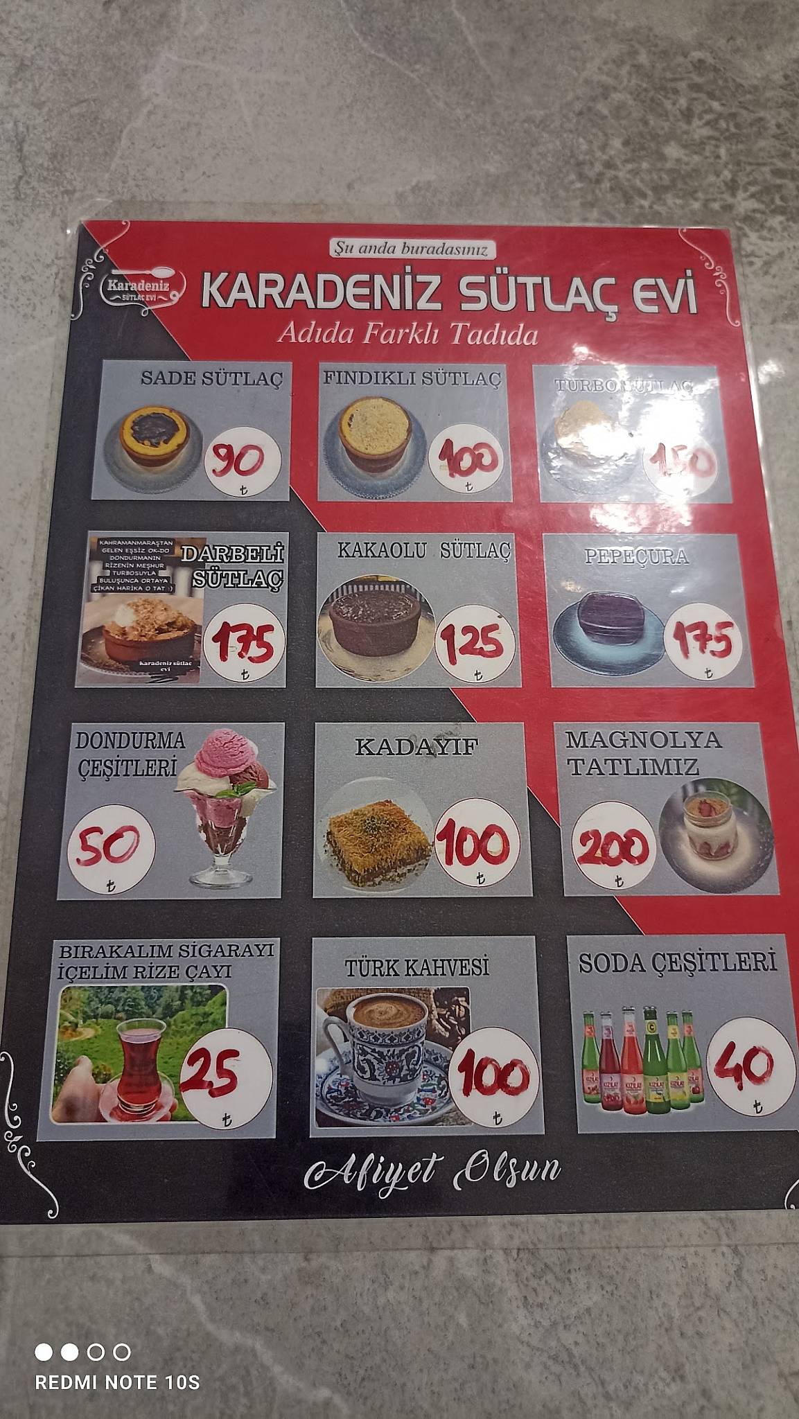Karadeniz Sütlaç Evi меню