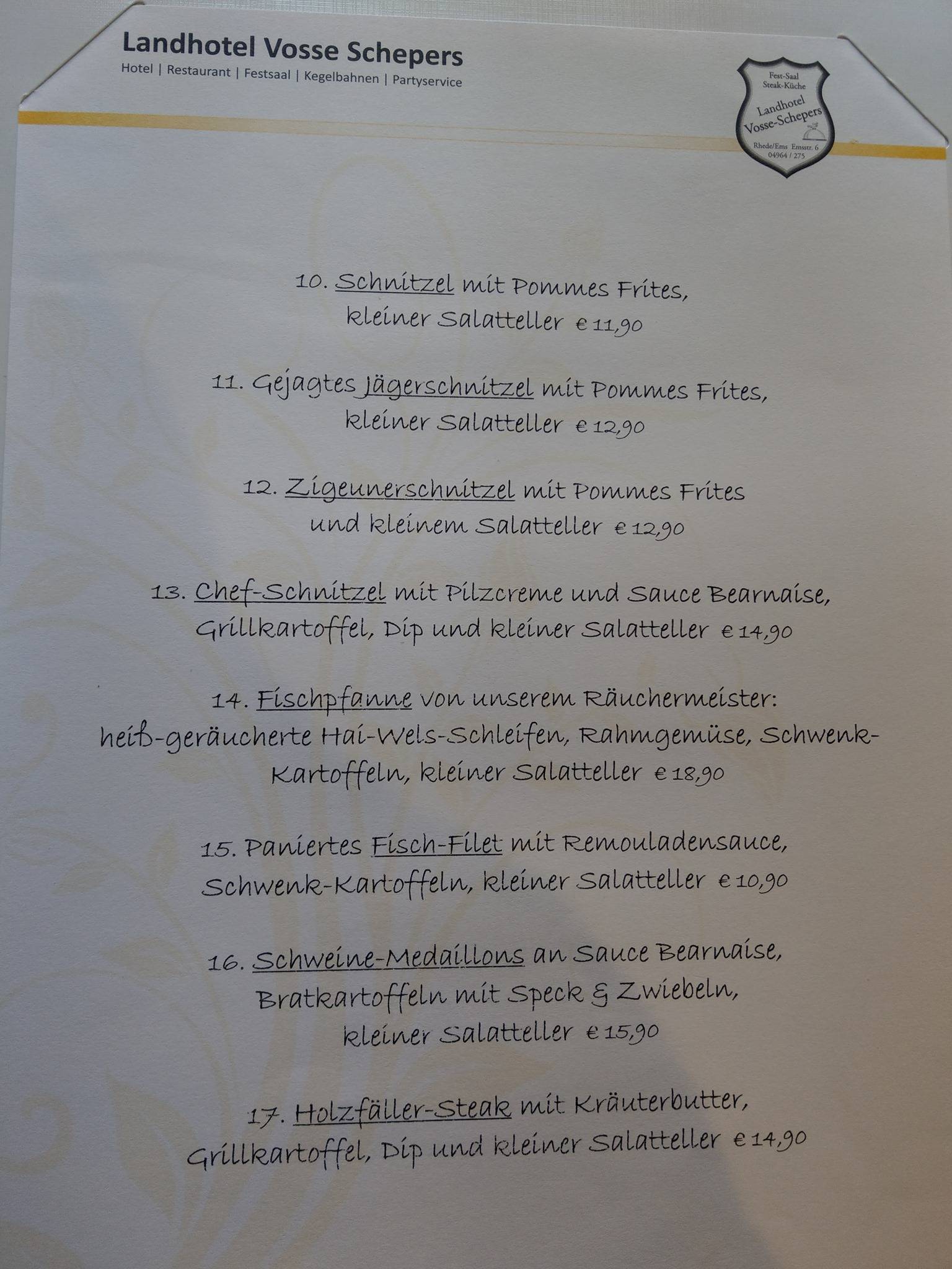 Landhotel Vosse-Schepers меню