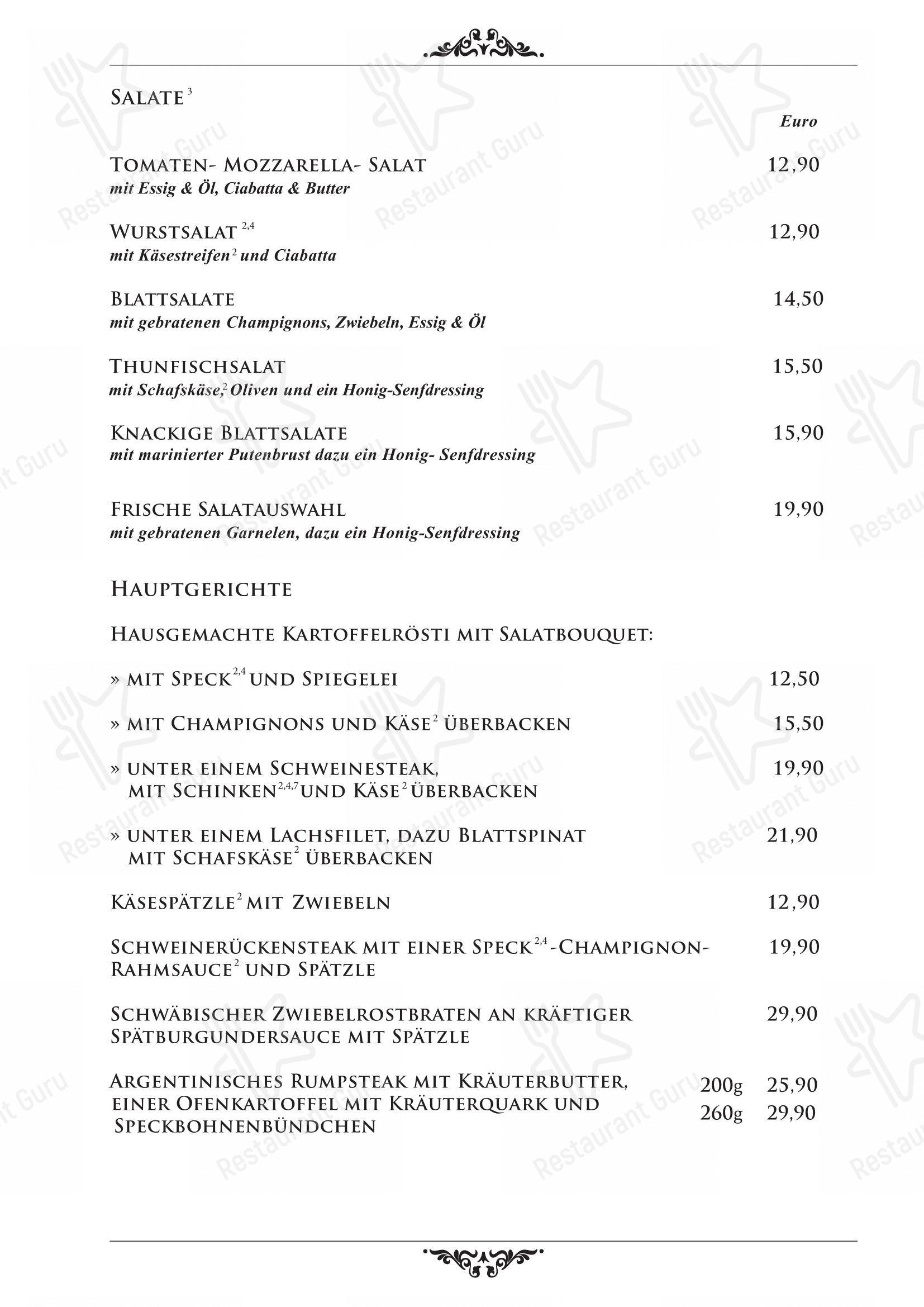Restaurant Lehre Café Bar в Ротвайли - Меню