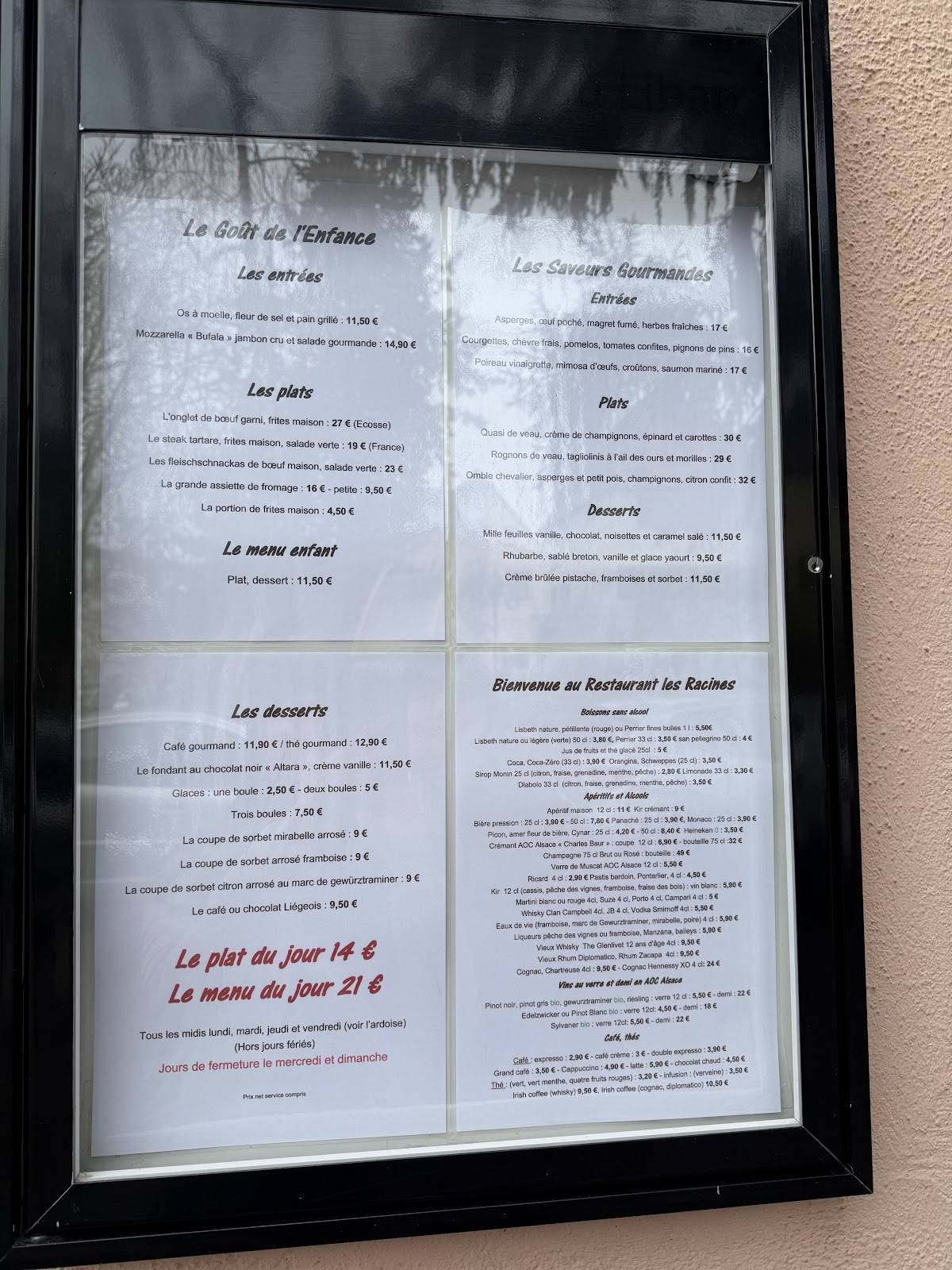 Les Racines меню