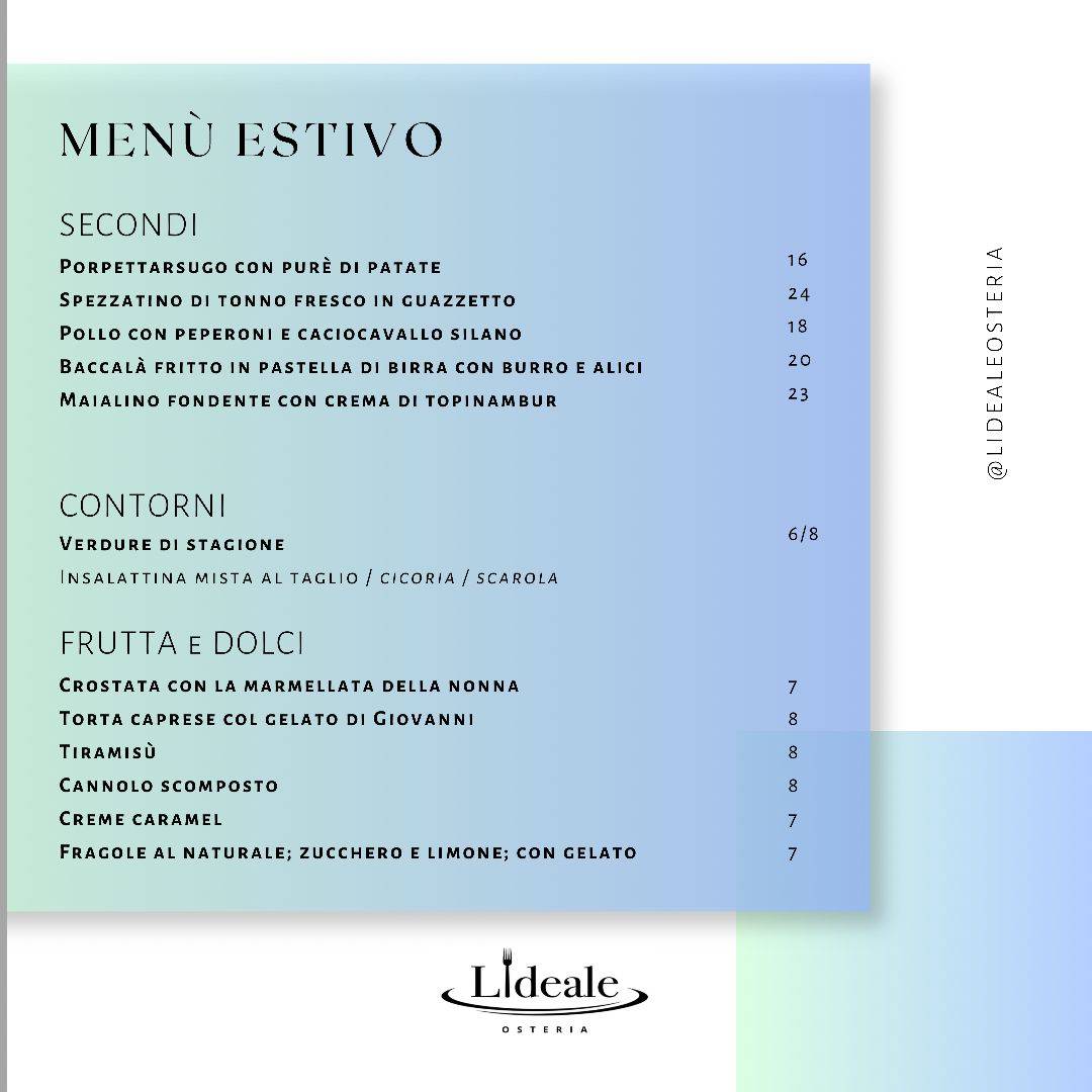 Lideale Osteria меню