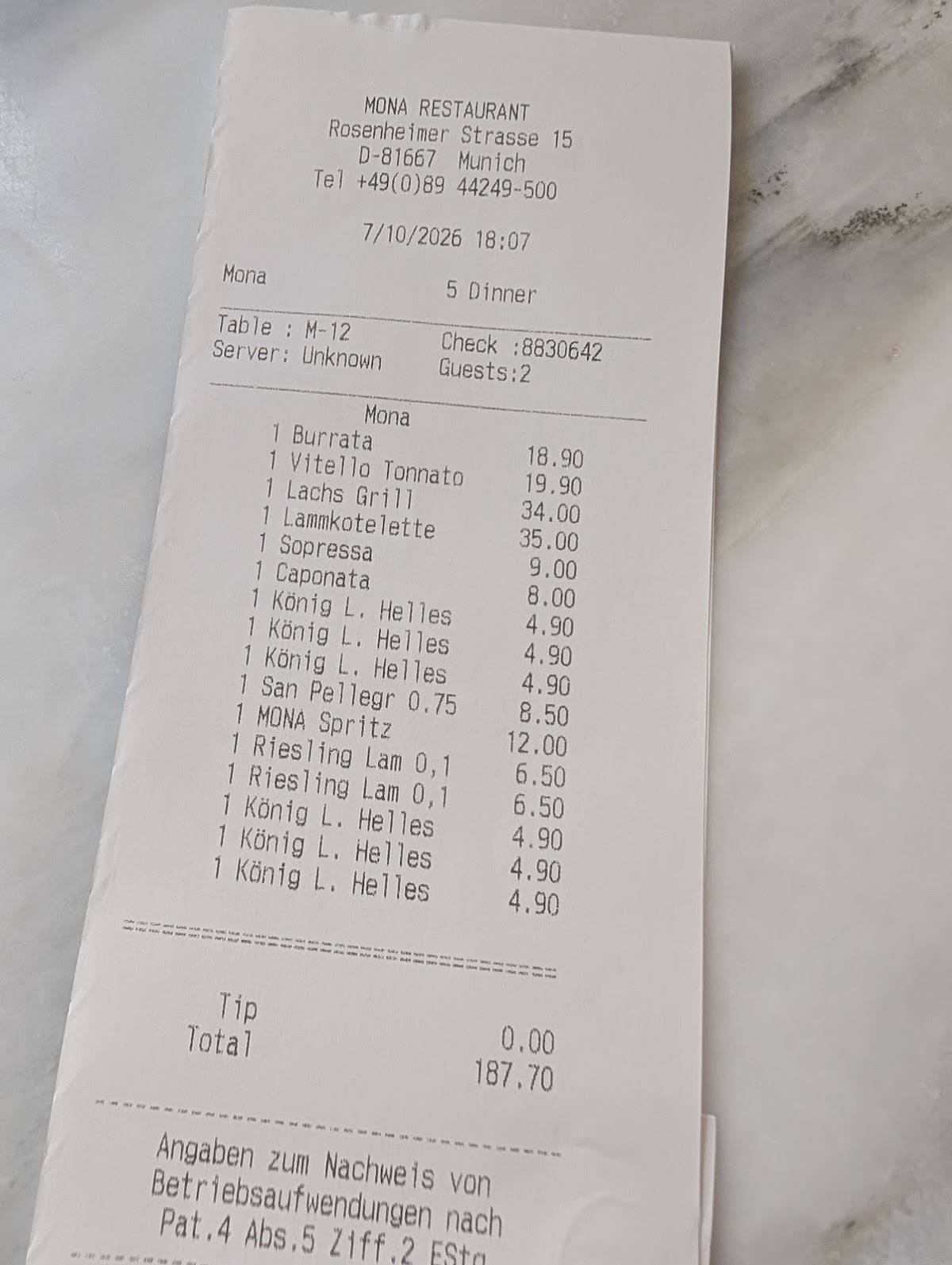 Restaurant MONA меню