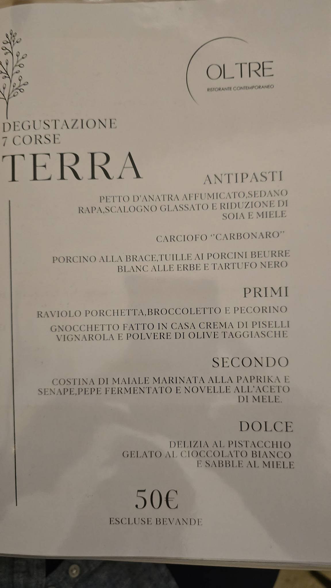 Oltre Ristorante меню