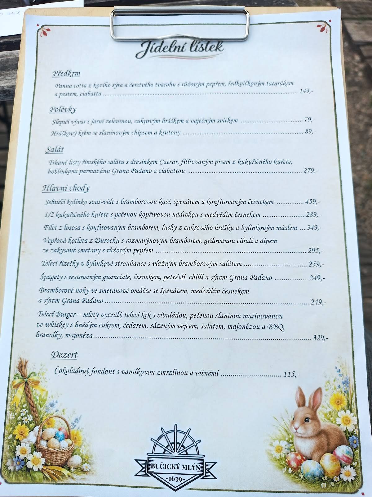 Pension Bučický mill меню