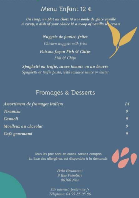 Perla Restaurant меню
