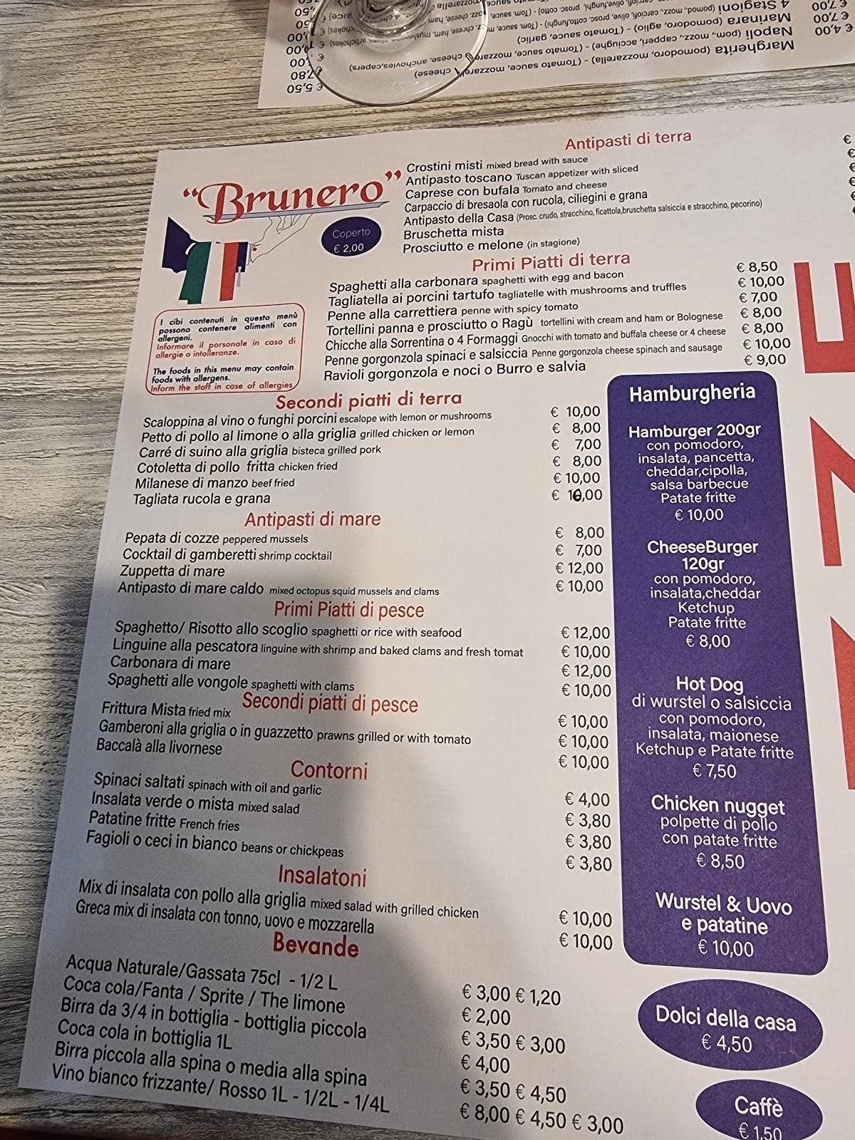 Pizzeria Trattoria Brunero меню