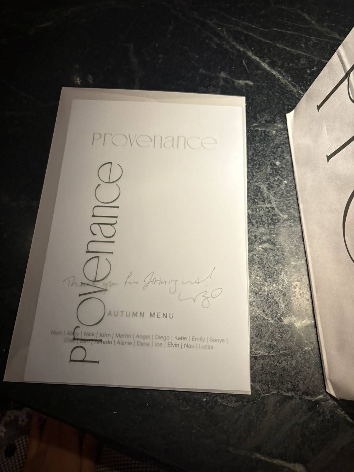 Provenance меню