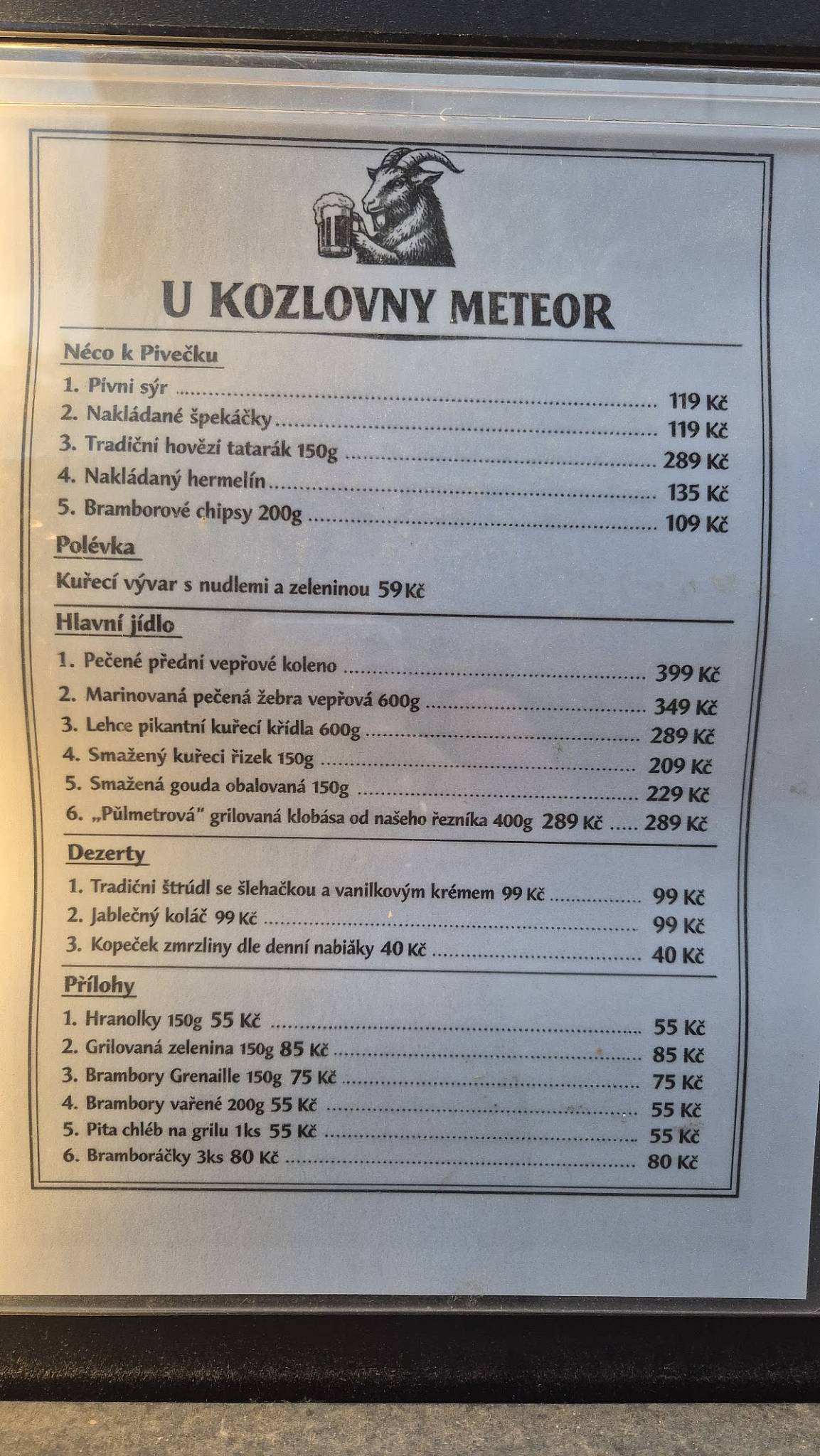 Restaurace Meteor меню