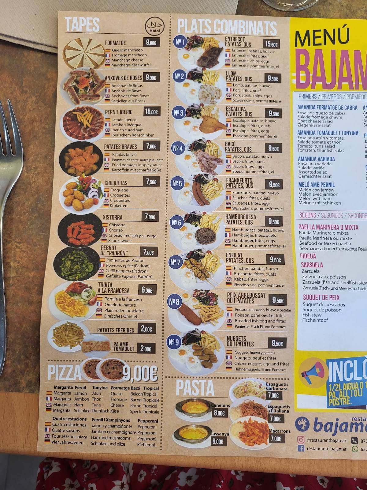Restaurant Bajamar Buffet libre меню