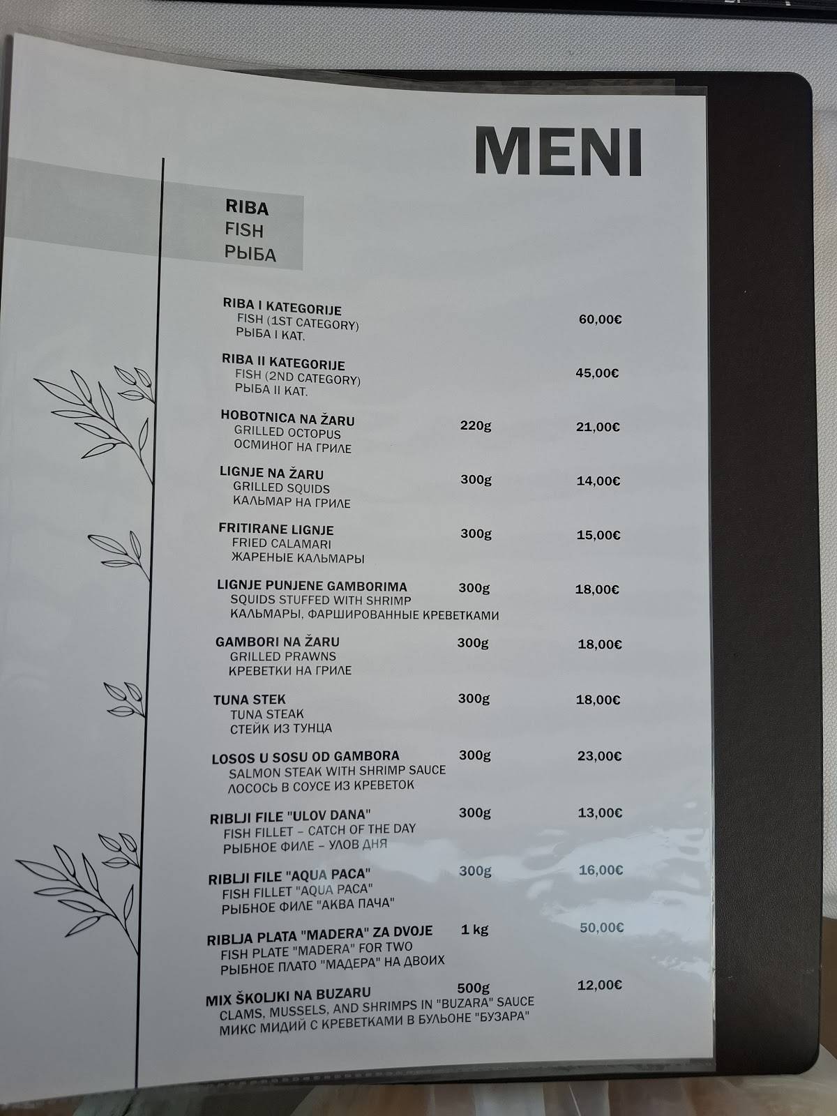 Restaurant MADERA меню
