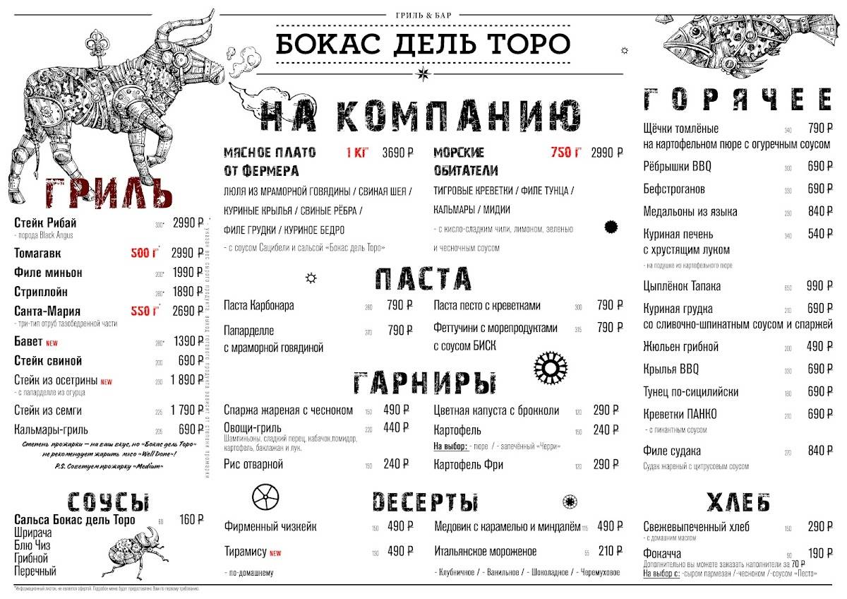Бокас Дель Торо меню