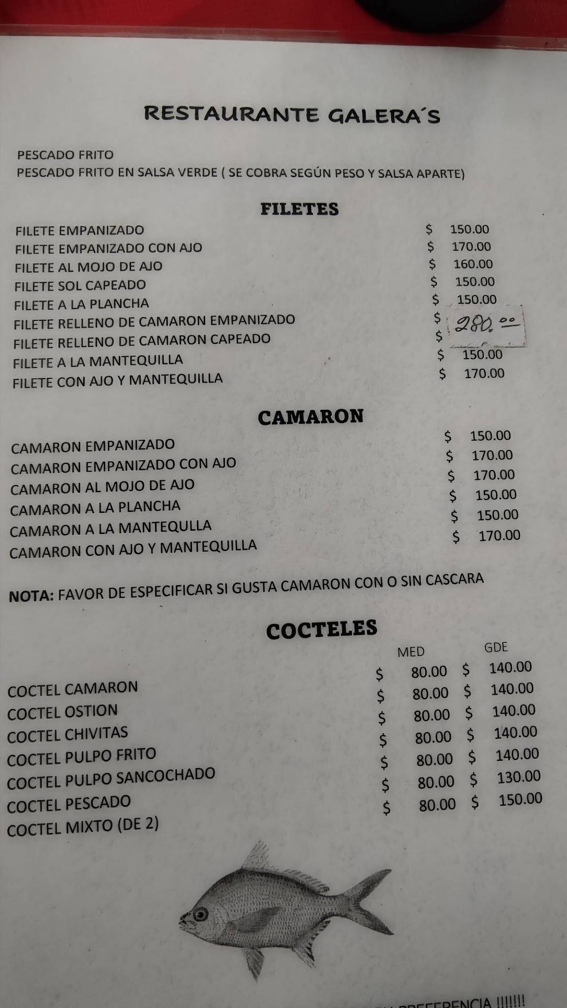 Restaurante Galera меню