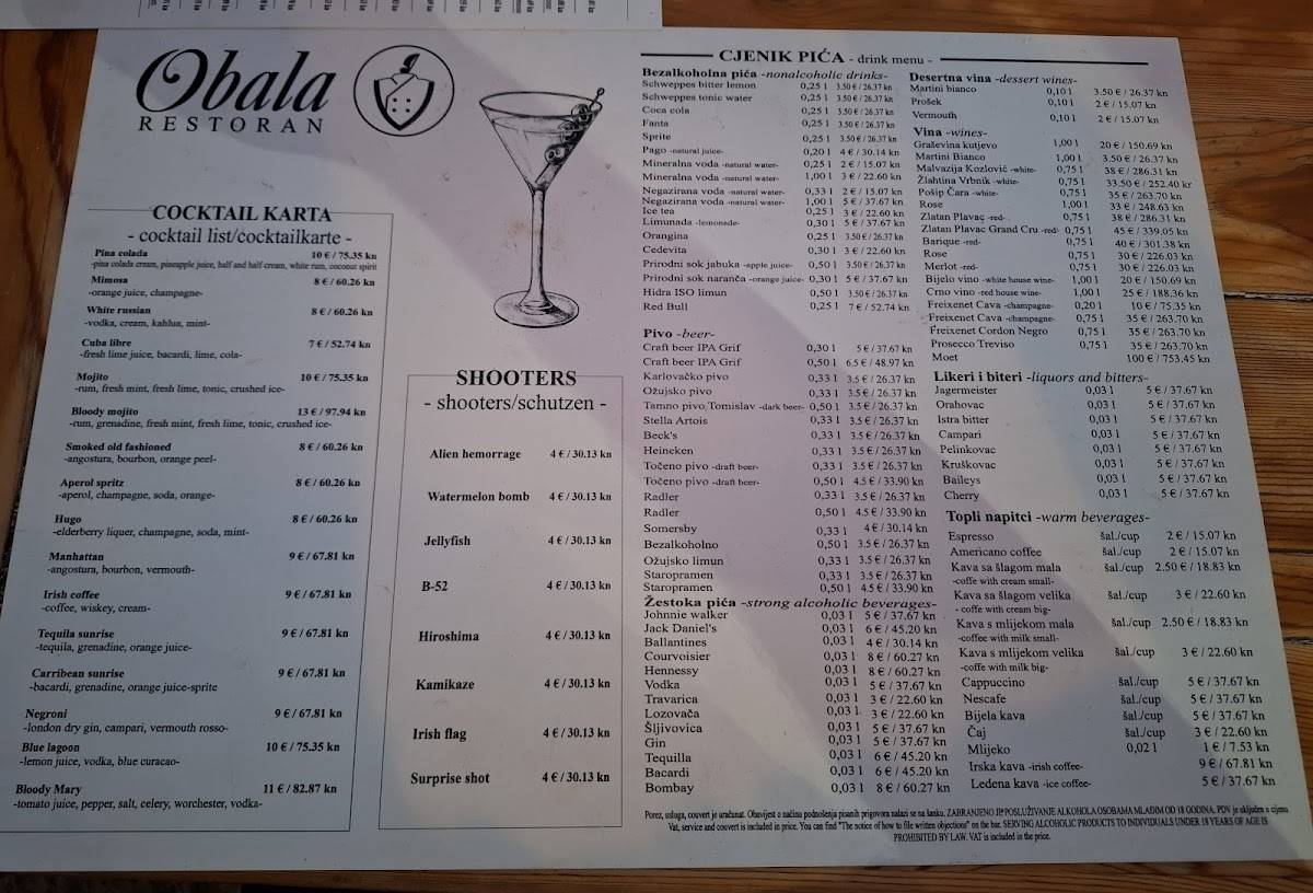 Restoran OBALA меню