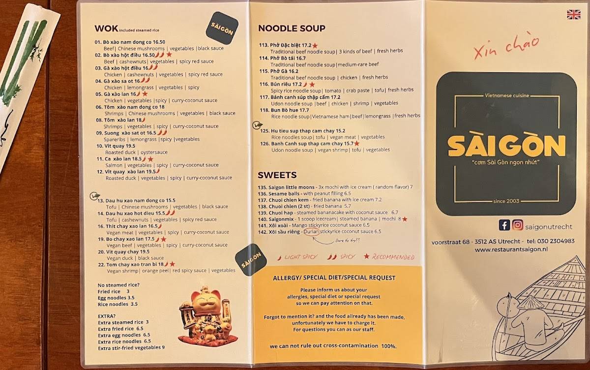 Restaurant Saigon меню