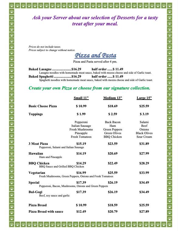 Shilo Inn restaurant меню