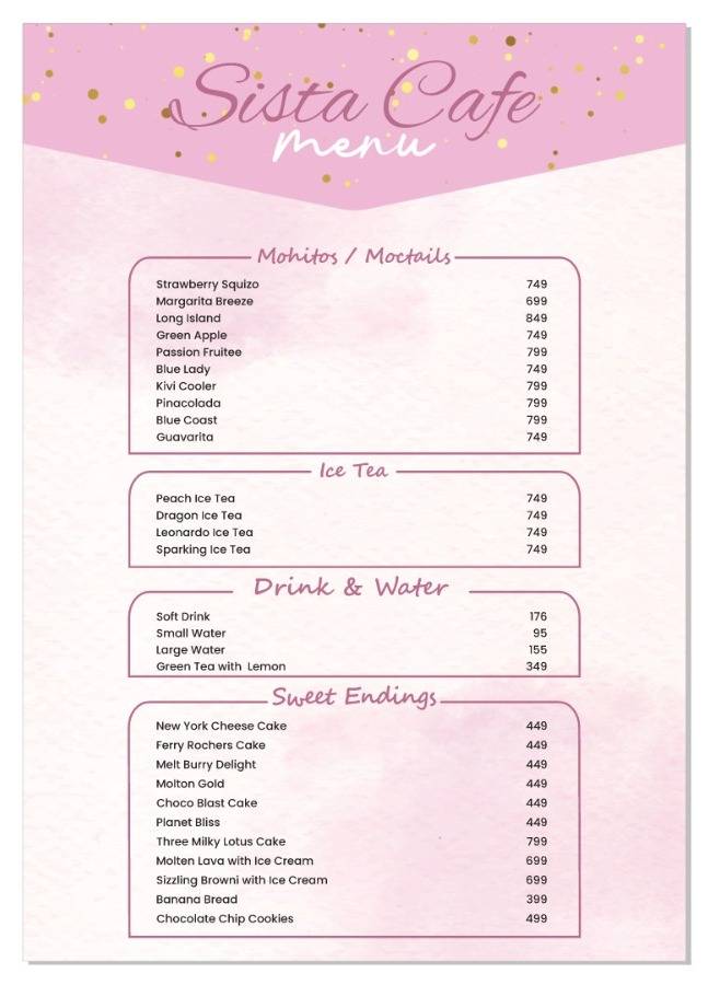 Sista Cafe меню