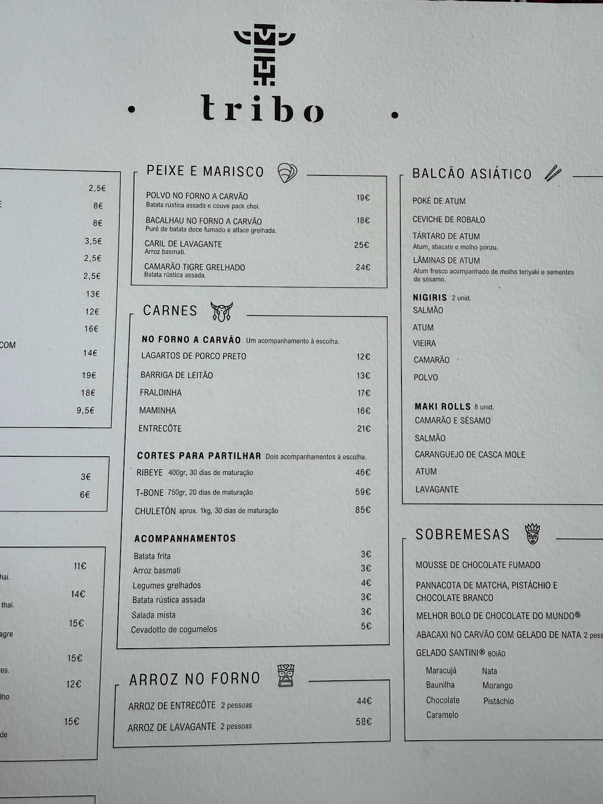 Tribo меню