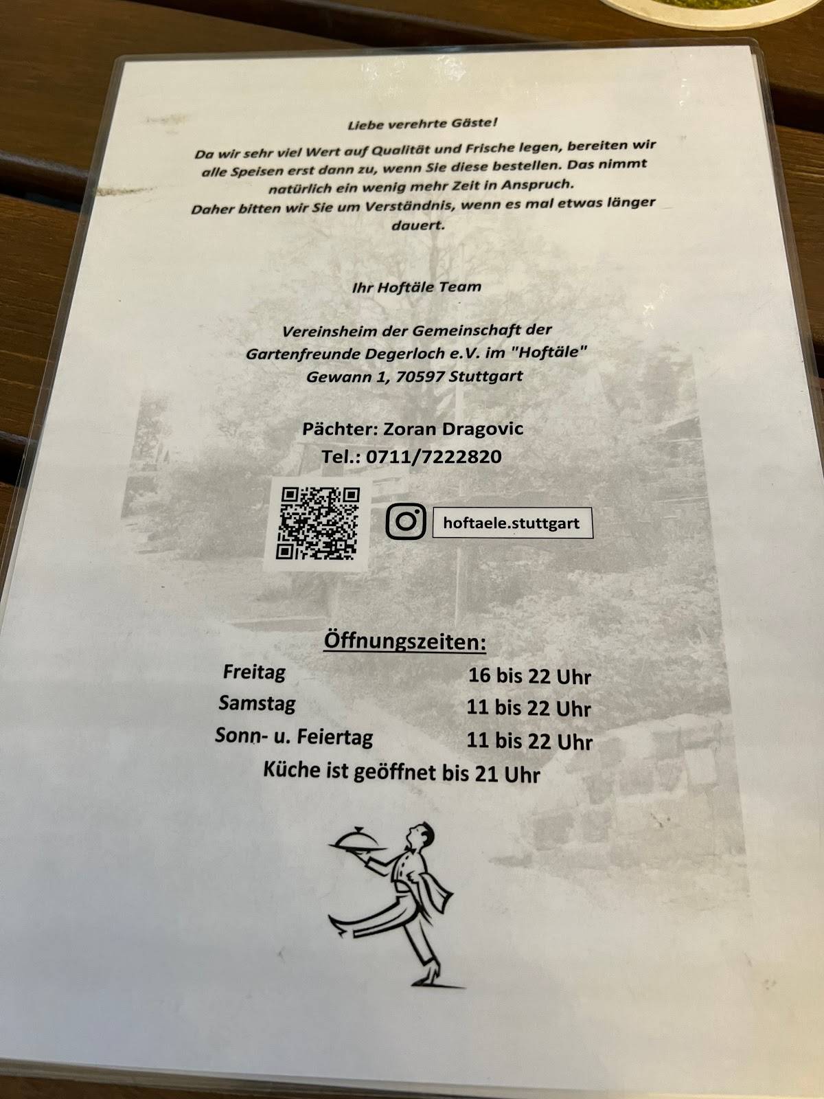 Vereinsgaststätte "Hoftäle" der Gartenfreunde Degerloch e.V. меню