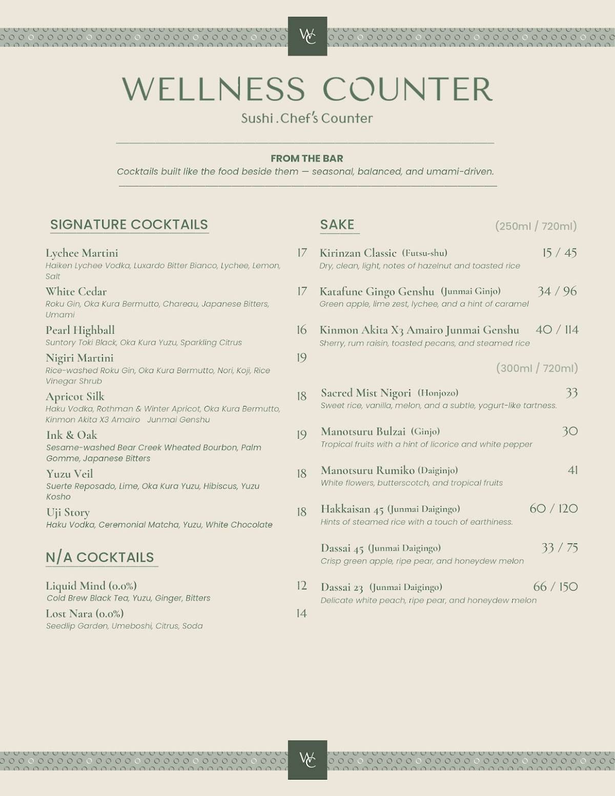 Wellness Counter меню