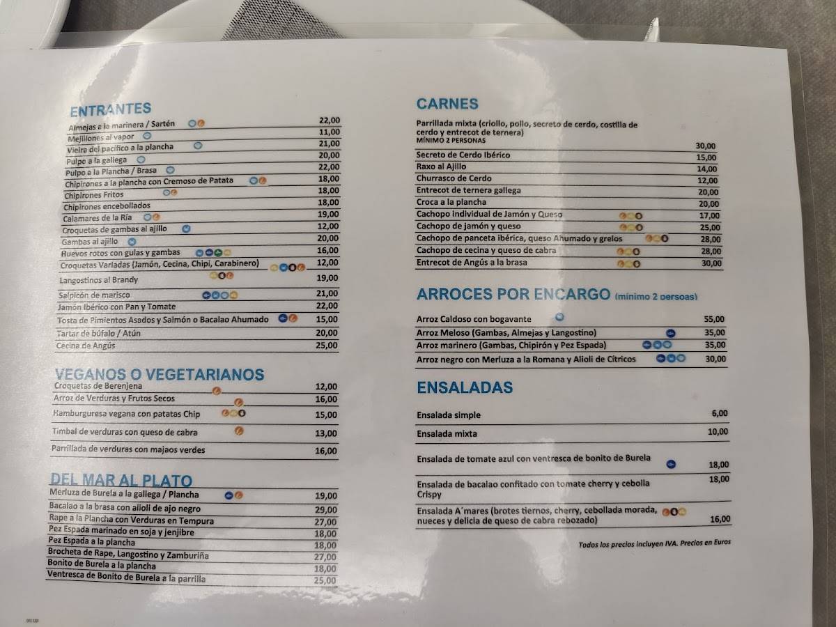 Restaurante A´Mares Burela меню