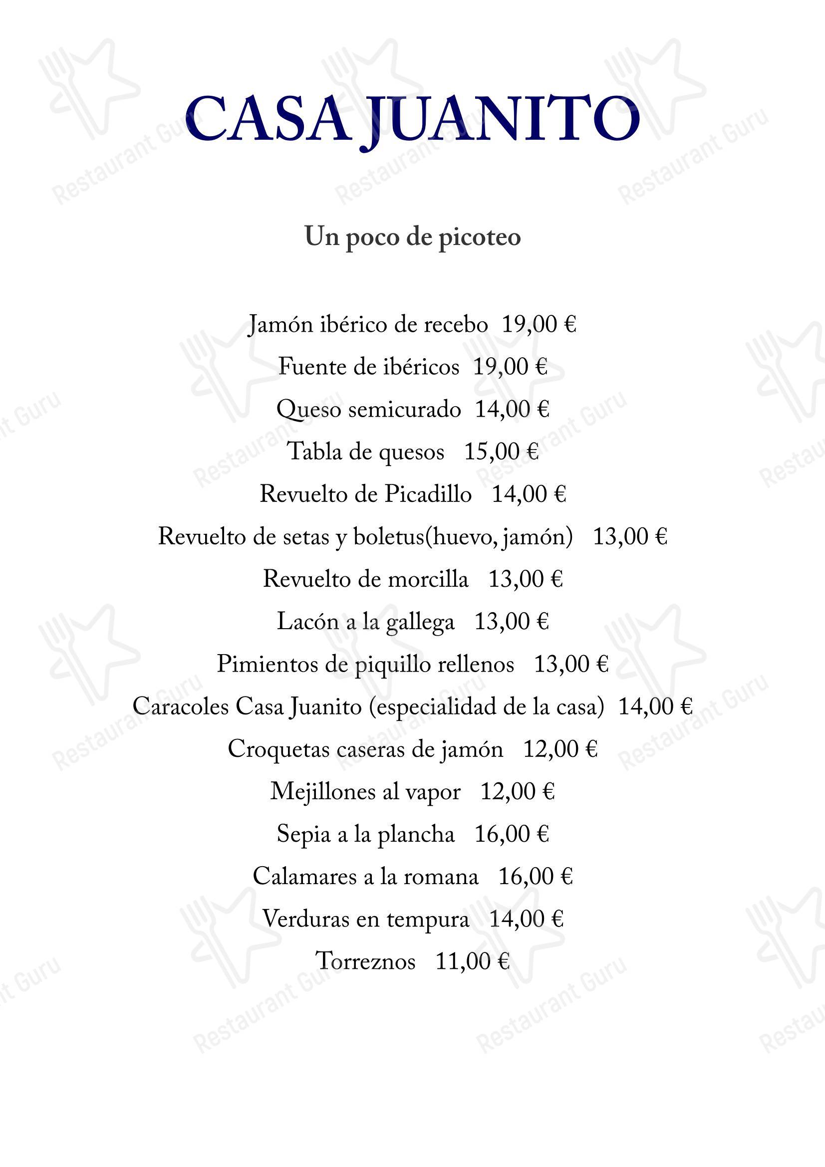 Меню ресторана Restaurante Casa Juanito