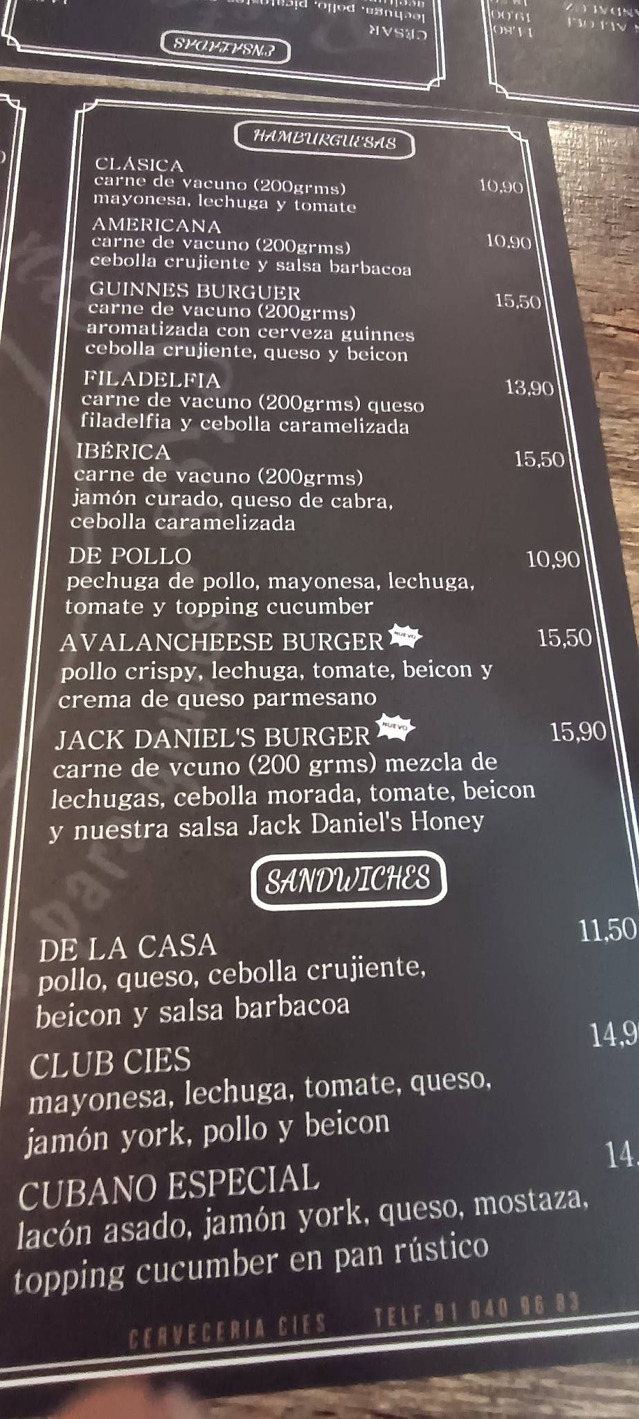 Restaurante Cervecería Cies меню