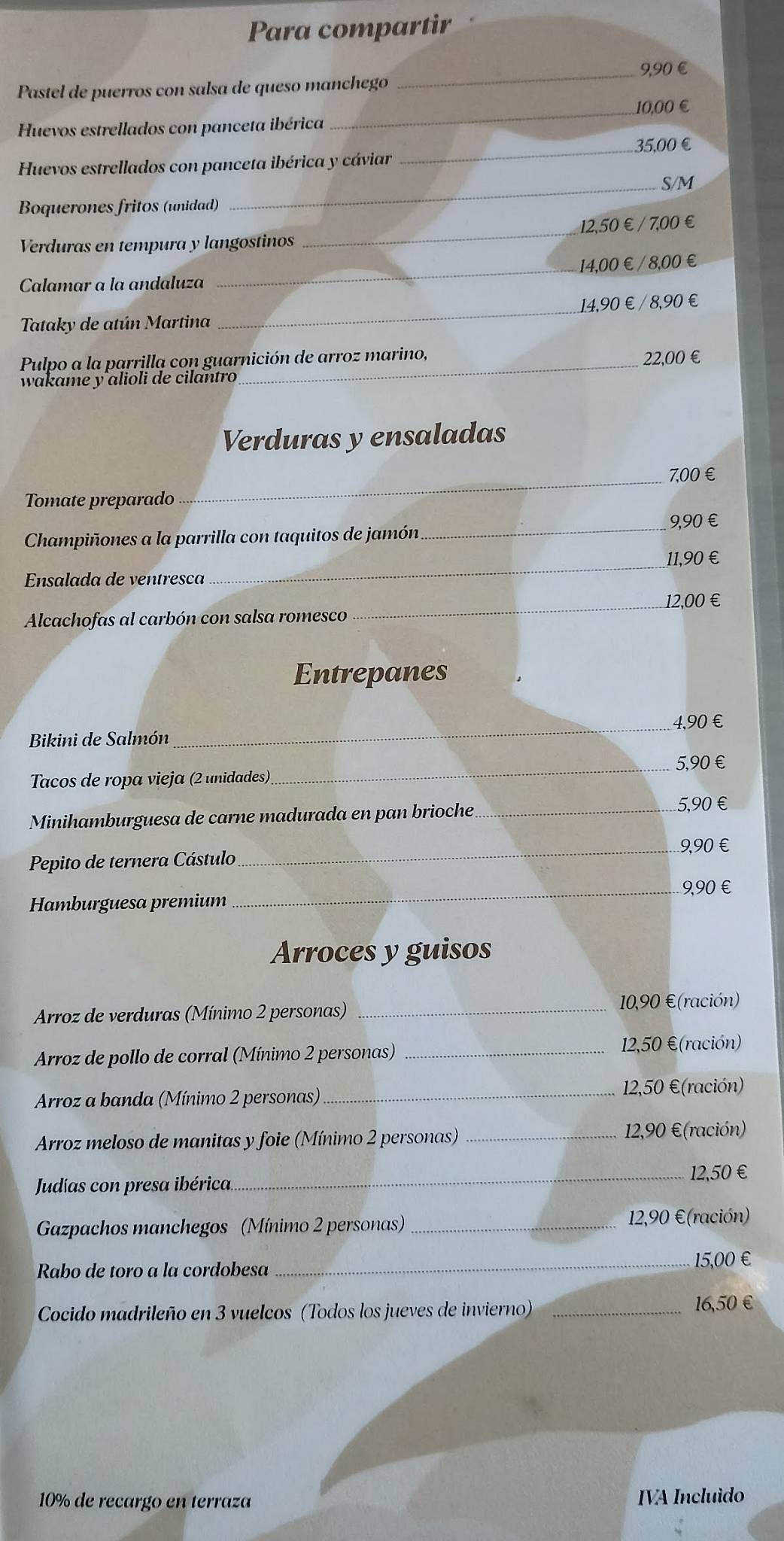Restaurante Molina меню