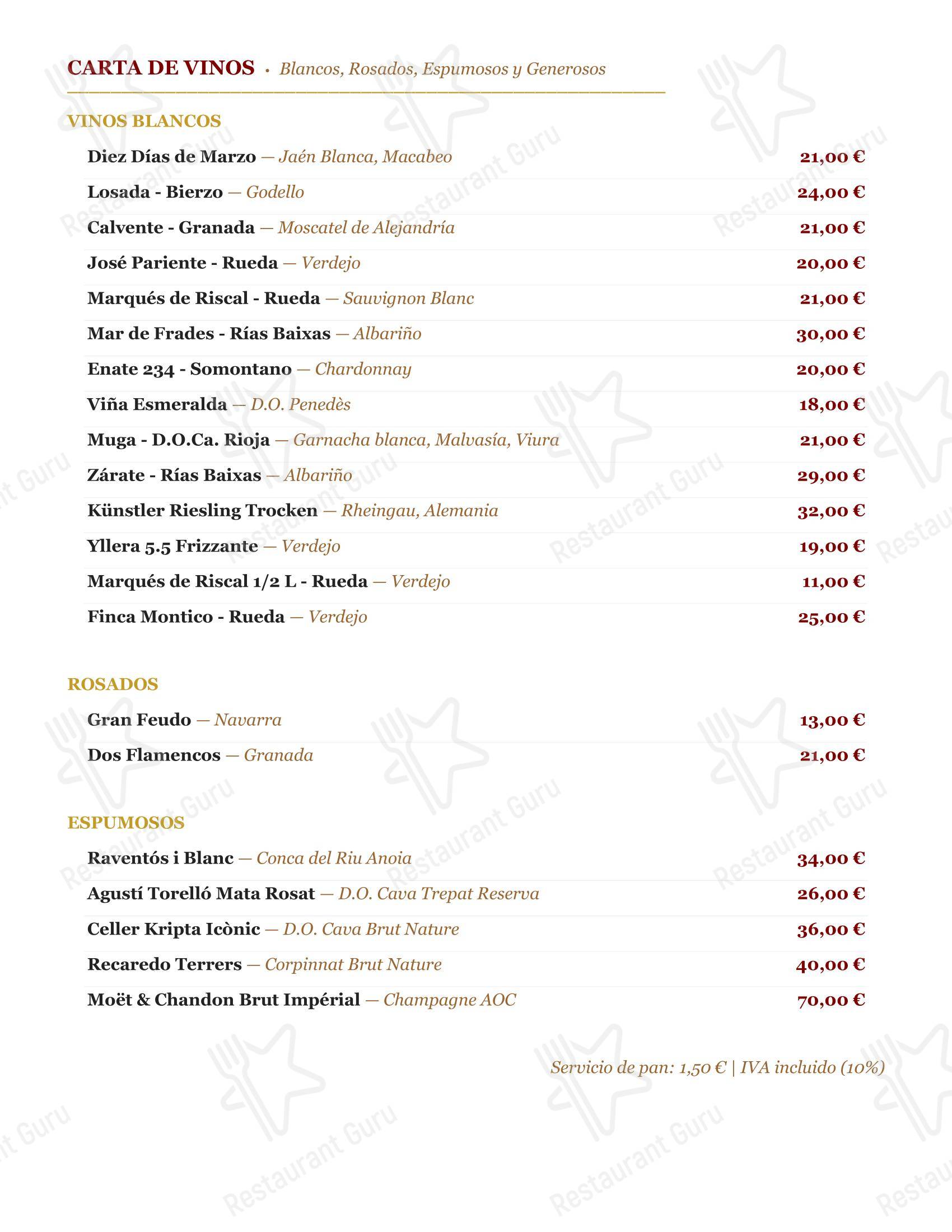 菜单 ресторана Restaurante Oliver