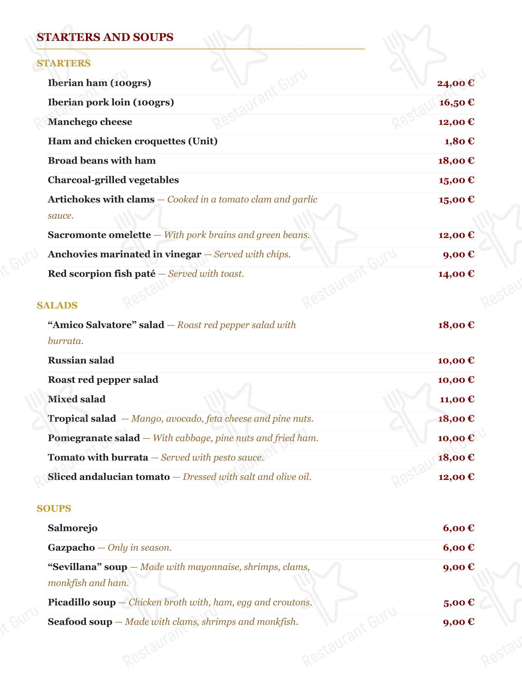 Меню ресторана Restaurante Oliver - Основное меню