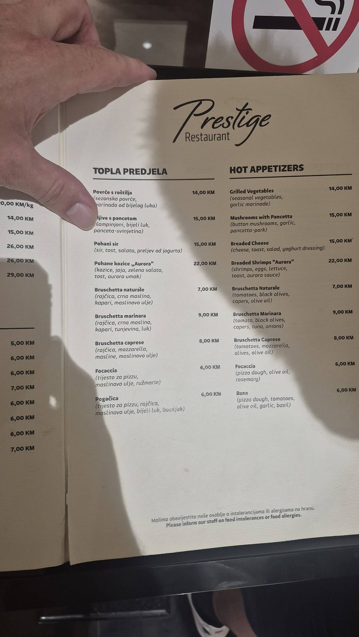 Restoran Prestige меню
